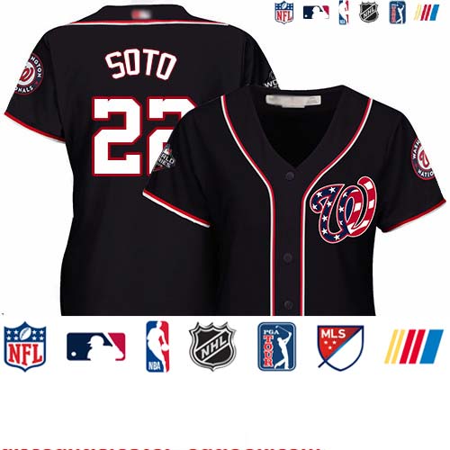 Personalized Nationals #22 Juan Soto Navy Blue Alternate 2019 World Series Bound Women’s Stitched Baseball Jersey