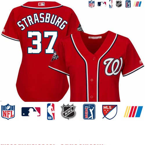 Personalized Nationals #37 Stephen Strasburg Red Alternate 2019 World Series Bound Women’s Stitched Baseball Jersey