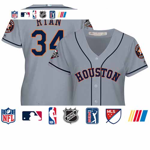 Personalized Astros #34 Nolan Ryan Grey Road 2019 World Series Bound Women’s Stitched Baseball Jersey