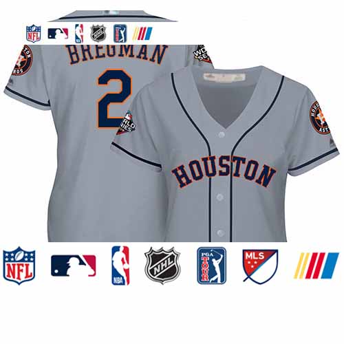 Personalized Astros #2 Alex Bregman Grey Road 2019 World Series Bound Women’s Stitched Baseball Jersey
