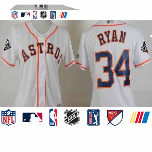 Personalized Astros #34 Nolan Ryan White Home 2019 World Series Bound Women’s Stitched Baseball Jersey