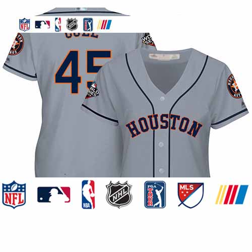 Personalized Astros #45 Gerrit Cole Grey Road 2019 World Series Bound Women’s Stitched Baseball Jersey