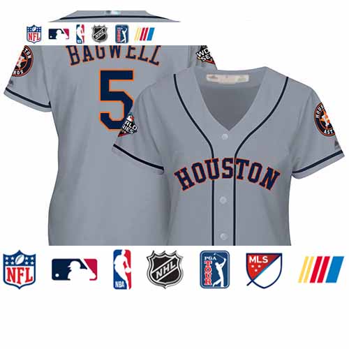Personalized Astros #5 Jeff Bagwell Grey Road 2019 World Series Bound Women’s Stitched Baseball Jersey