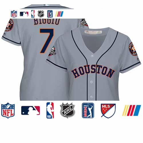 Personalized Astros #7 Craig Biggio Grey Road 2019 World Series Bound Women’s Stitched Baseball Jersey