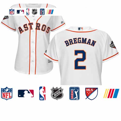 Personalized Astros #2 Alex Bregman White Home 2019 World Series Bound Women’s Stitched Baseball Jersey