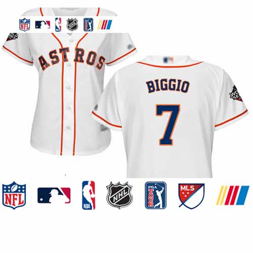 Personalized Astros #7 Craig Biggio White Home 2019 World Series Bound Women’s Stitched Baseball Jersey