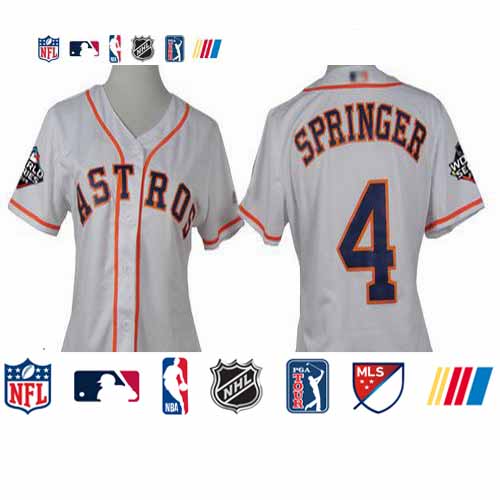 Personalized Astros #4 George Springer White Home 2019 World Series Bound Women’s Stitched Baseball Jersey
