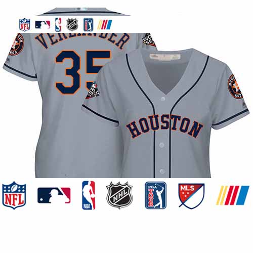 Personalized Astros #35 Justin Verlander Grey Road 2019 World Series Bound Women’s Stitched Baseball Jersey