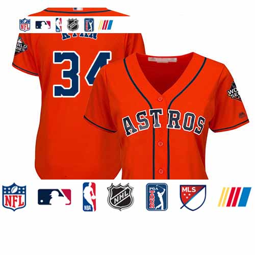 Personalized Astros #34 Nolan Ryan Orange Alternate 2019 World Series Bound Women’s Stitched Baseball Jersey
