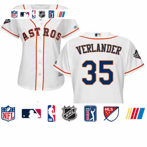 Personalized Astros #35 Justin Verlander White Home 2019 World Series Bound Women’s Stitched Baseball Jersey