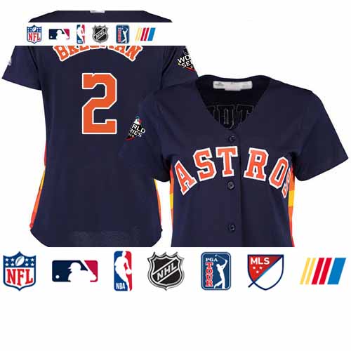 Personalized Astros #2 Alex Bregman Navy Blue Alternate 2019 World Series Bound Women’s Stitched Baseball Jersey