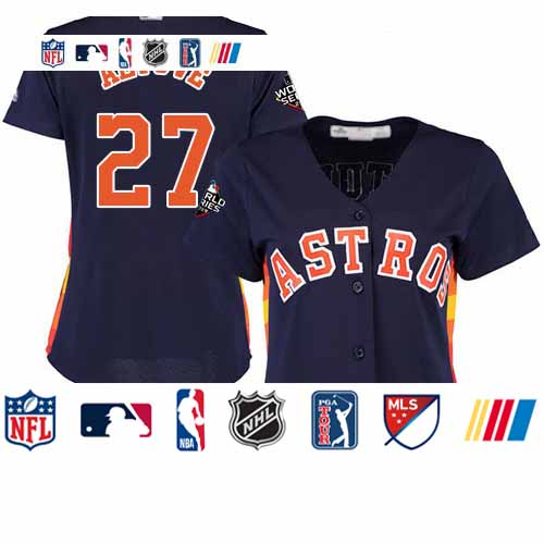 Personalized Astros #27 Jose Altuve Navy Blue Alternate 2019 World Series Bound Women’s Stitched Baseball Jersey