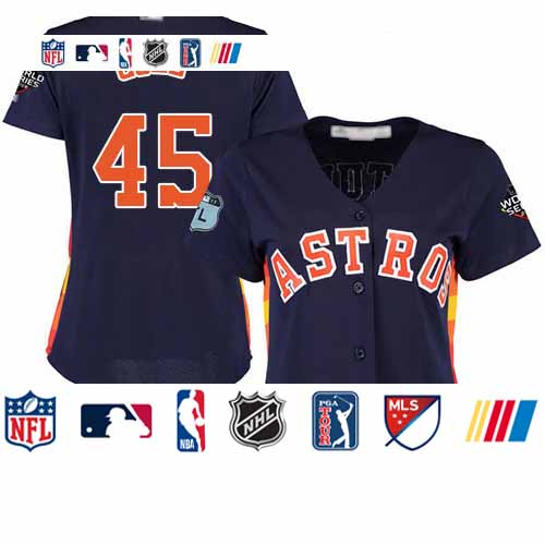 Personalized Astros #45 Gerrit Cole Navy Blue Alternate 2019 World Series Bound Women’s Stitched Baseball Jersey