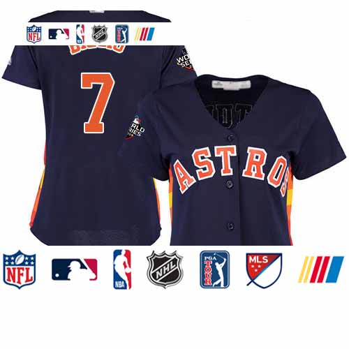 Personalized Astros #7 Craig Biggio Navy Blue Alternate 2019 World Series Bound Women’s Stitched Baseball Jersey