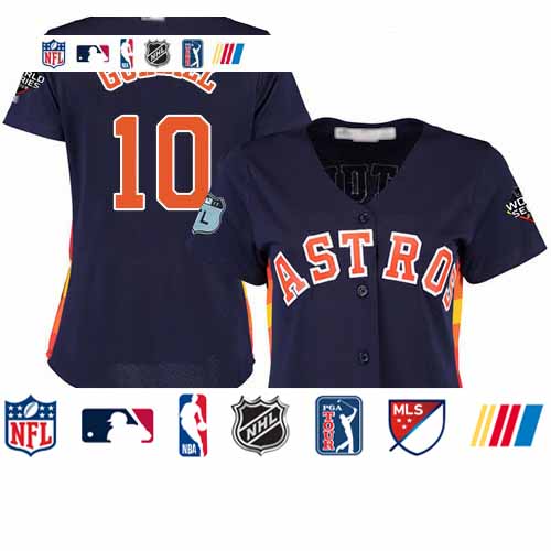 Personalized Astros #10 Yuli Gurriel Navy Blue Alternate 2019 World Series Bound Women’s Stitched Baseball Jersey