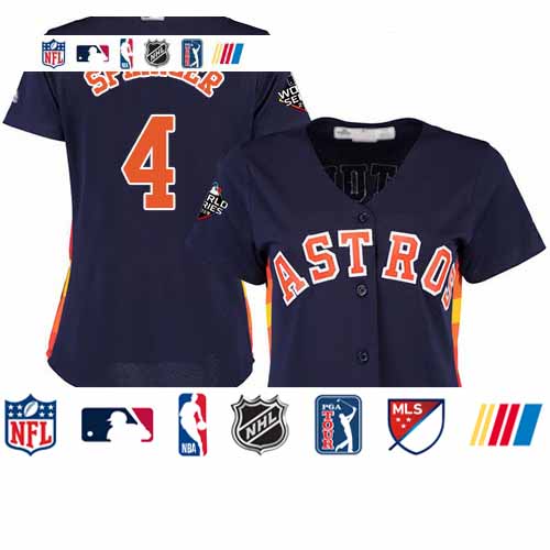 Personalized Astros #4 George Springer Navy Blue Alternate 2019 World Series Bound Women’s Stitched Baseball Jersey