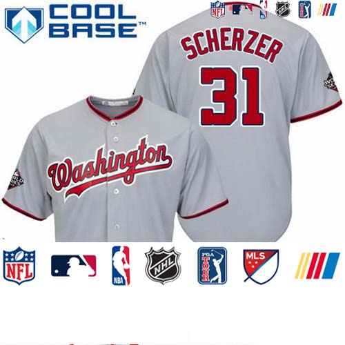 Personalized Nationals #31 Max Scherzer Grey New Cool Base 2019 World Series Bound Stitched Baseball Jersey