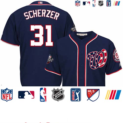 Personalized Nationals #31 Max Scherzer Navy Blue New Cool Base 2019 World Series Bound Stitched Baseball Jersey