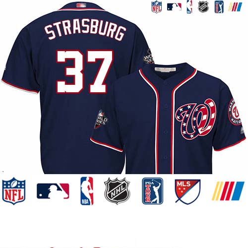 Personalized Nationals #37 Stephen Strasburg Navy Blue New Cool Base 2019 World Series Bound Stitched Baseball Jersey