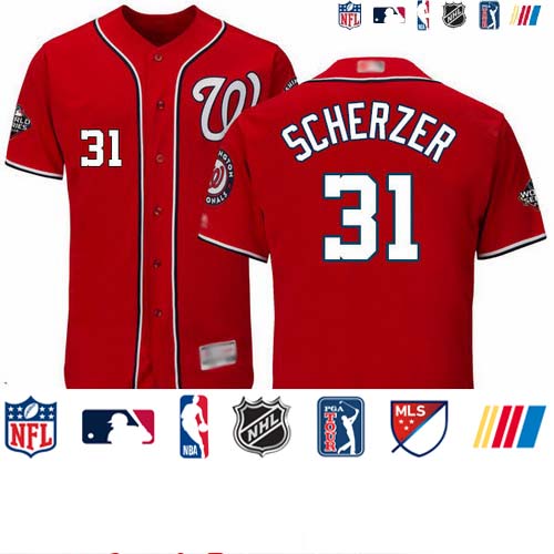 Personalized Nationals #31 Max Scherzer Red Flexbase Authentic Collection 2019 World Series Bound Stitched Baseball Jersey