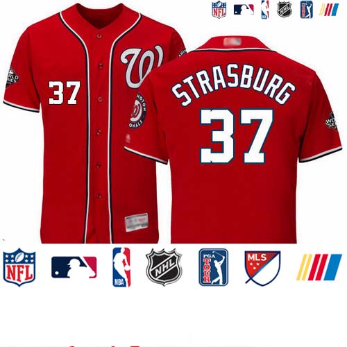 Personalized Nationals #37 Stephen Strasburg Red Flexbase Authentic Collection 2019 World Series Bound Stitched Baseball Jersey
