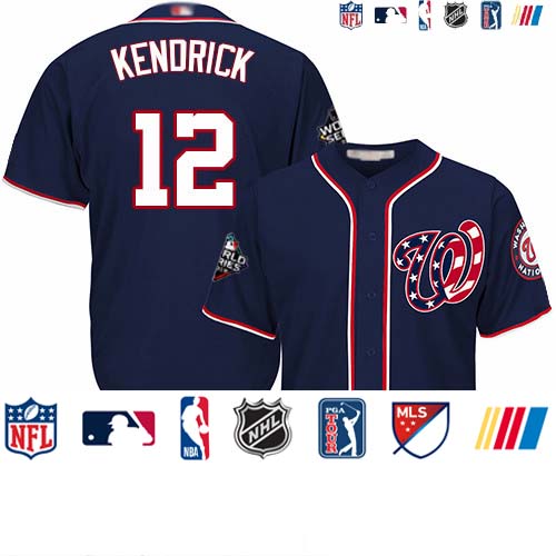 Personalized Nationals #12 Howie Kendrick Navy Blue Cool Base 2019 World Series Bound Stitched Baseball Jersey