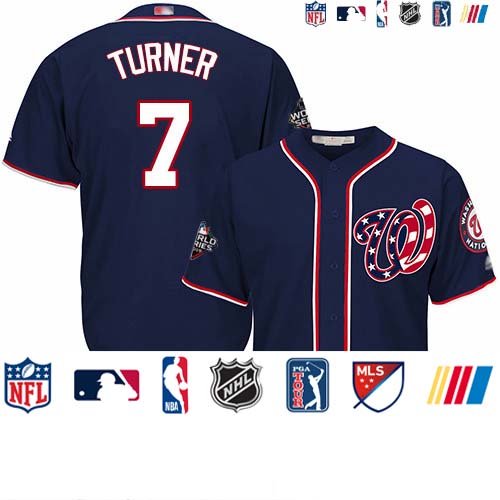 Personalized Nationals #7 Trea Turner Navy Blue New Cool Base 2019 World Series Bound Stitched Baseball Jersey