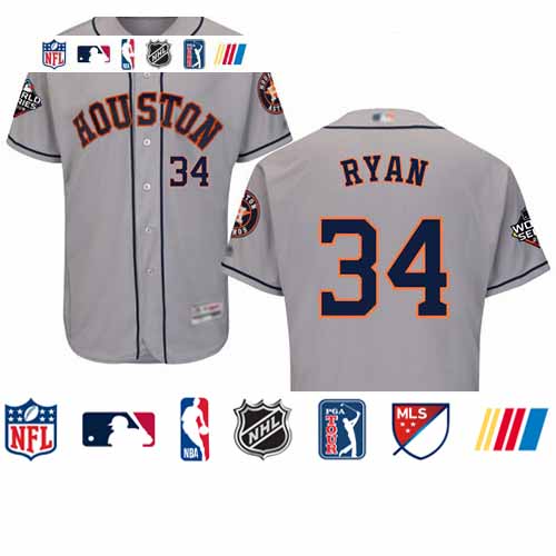 Personalized Astros #34 Nolan Ryan Grey Flexbase Authentic Collection 2019 World Series Bound Stitched Baseball Jersey