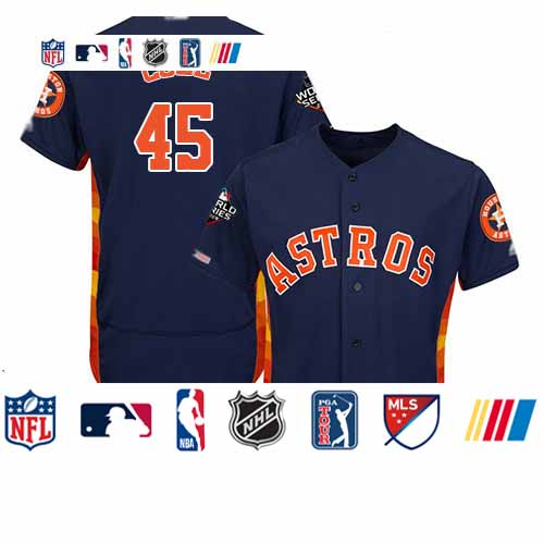 Personalized Astros #45 Gerrit Cole Navy Blue Flexbase Authentic Collection 2019 World Series Bound Stitched Baseball Jersey