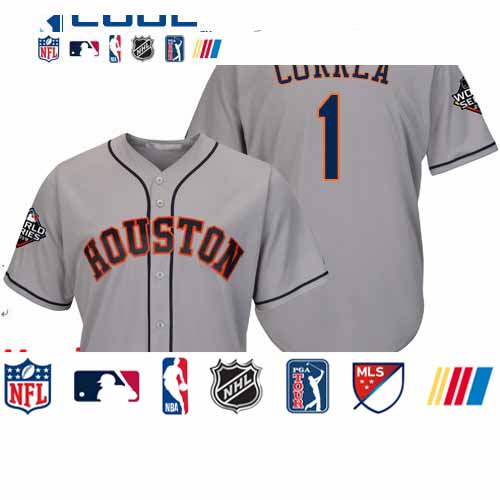 Personalized Astros #1 Carlos Correa Grey New Cool Base 2019 World Series Bound Stitched Baseball Jersey