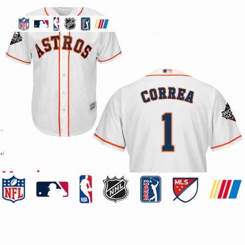 Personalized Astros #1 Carlos Correa White New Cool Base 2019 World Series Bound Stitched Baseball Jersey