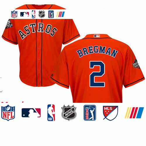 Personalized Astros #2 Alex Bregman Orange New Cool Base 2019 World Series Bound Stitched Baseball Jersey