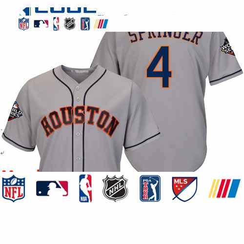 Personalized Astros #4 George Springer Grey New Cool Base 2019 World Series Bound Stitched Baseball Jersey