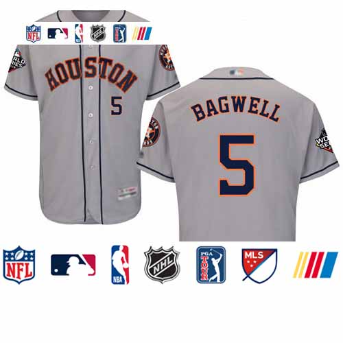 Personalized Astros #5 Jeff Bagwell Grey Flexbase Authentic Collection 2019 World Series Bound Stitched Baseball Jersey