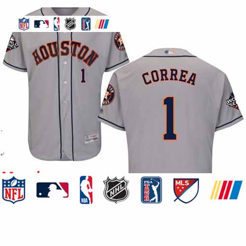 Personalized Astros #1 Carlos Correa Grey Flexbase Authentic Collection 2019 World Series Bound Stitched Baseball Jersey
