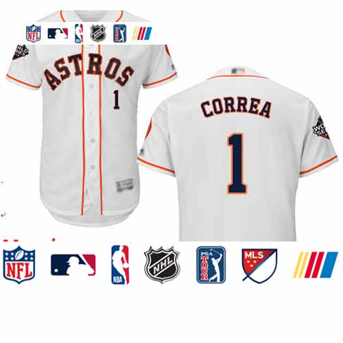 Personalized Astros #1 Carlos Correa White Flexbase Authentic Collection 2019 World Series Bound Stitched Baseball Jersey