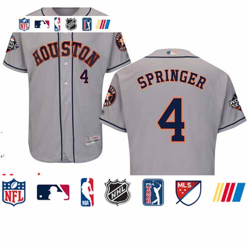 Personalized Astros #4 George Springer Grey Flexbase Authentic Collection 2019 World Series Bound Stitched Baseball Jersey