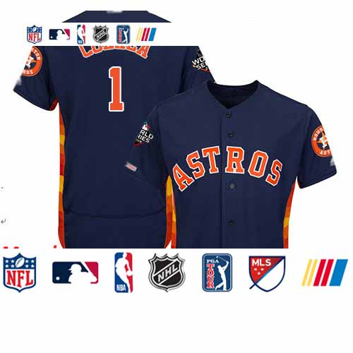 Personalized Astros #1 Carlos Correa Navy Blue Flexbase Authentic Collection 2019 World Series Bound Stitched Baseball Jersey
