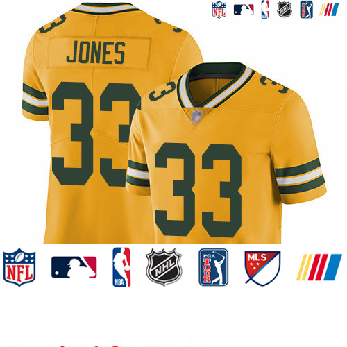Personalized Packers #33 Aaron Jones Yellow Youth Stitched Football Limited Rush Jersey