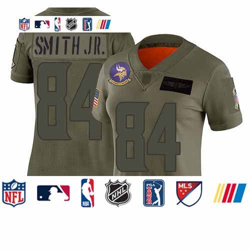 Personalized Vikings #84 Irv Smith Jr. Camo Women’s Stitched Football Limited 2019 Salute to Service Jersey