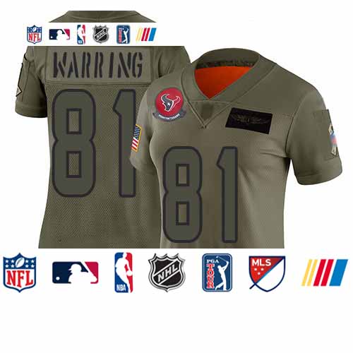 Personalized Texans #81 Kahale Warring Camo Women’s Stitched Football Limited 2019 Salute to Service Jersey
