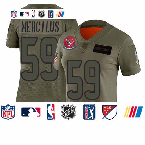 Personalized Texans #59 Whitney Mercilus Camo Women’s Stitched Football Limited 2019 Salute to Service Jersey