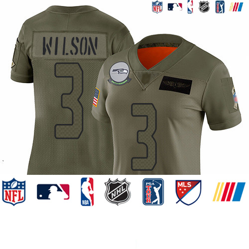Personalized Seahawks #3 Russell Wilson Camo Women’s Stitched Football Limited 2019 Salute to Service Jersey
