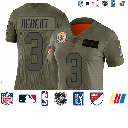 Personalized Saints #3 Bobby Hebert Camo Women’s Stitched Football Limited 2019 Salute to Service Jersey
