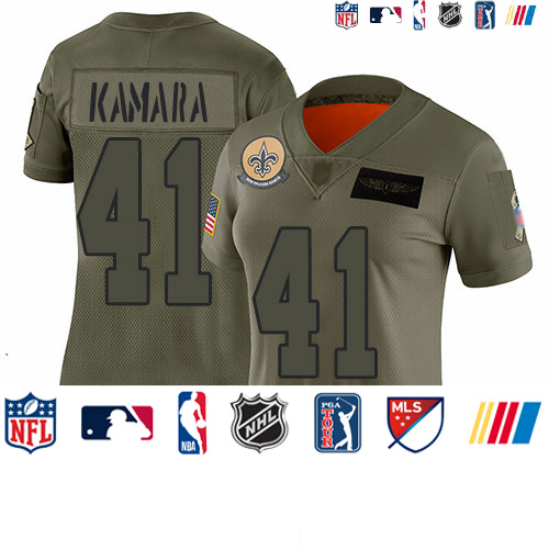 Personalized Saints #41 Alvin Kamara Camo Women’s Stitched Football Limited 2019 Salute to Service Jersey