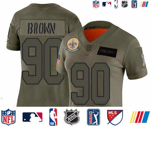 Personalized Saints #90 Malcom Brown Camo Women’s Stitched Football Limited 2019 Salute to Service Jersey