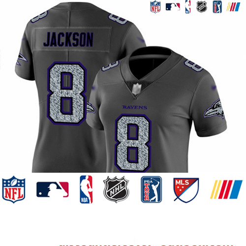 Personalized Ravens #8 Lamar Jackson Gray Static Women’s Stitched Football Untouchable Limited Jersey