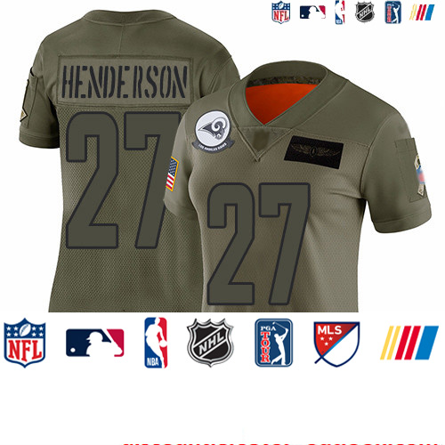 Personalized Rams #27 Darrell Henderson Camo Women’s Stitched Football Limited 2019 Salute to Service Jersey