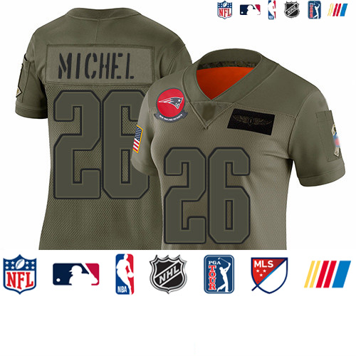 Personalized Patriots #26 Sony Michel Camo Women’s Stitched Football Limited 2019 Salute to Service Jersey