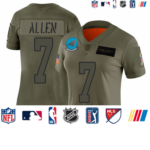 Personalized Panthers #7 Kyle Allen Camo Women’s Stitched Football Limited 2019 Salute to Service Jersey